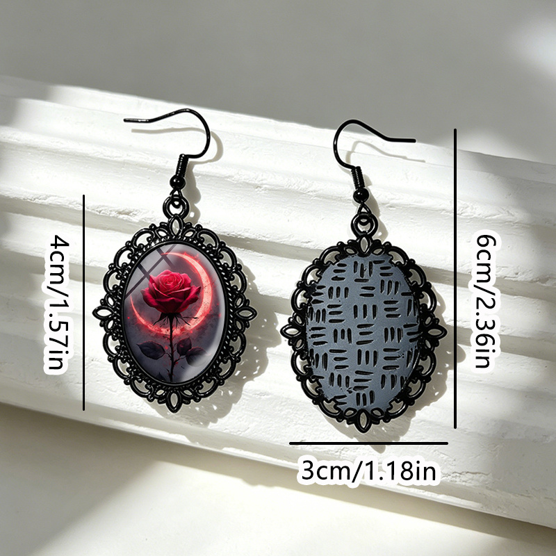 Women's Gothic Blood Moon Glass Cabochon Dangle Earrings